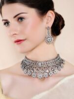 rubans LUXURY Oxidised Silver-Plated White AD-Studded Handcrafted Jewellery Set - Image 4