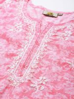 ADA Pink & White Ethnic Motifs Embroidered Chikankari Kurti - Image 2