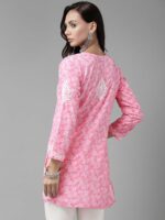 ADA Pink & White Ethnic Motifs Embroidered Chikankari Kurti - Image 4