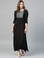 AURELIA Women Black & White Embroidered Detail Maxi Dress