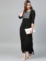 AURELIA Women Black & White Embroidered Detail Maxi Dress - Image 5