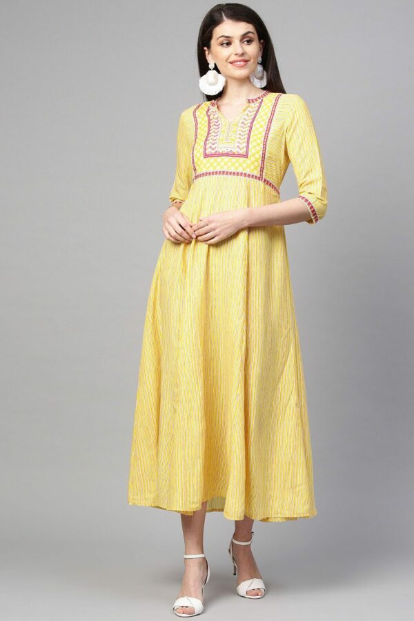 AURELIA Women Yellow & Magenta Striped Maxi Dress