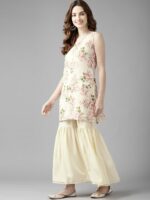 Ahalyaa Women Off White Floral Printed Regular Gotta Patti Kurta with Sharara & With Dupatta - Image 5