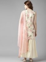 Ahalyaa Women Off White Floral Printed Regular Gotta Patti Kurta with Sharara & With Dupatta - Image 6
