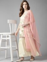 Ahalyaa Women Off White Floral Printed Regular Gotta Patti Kurta with Sharara & With Dupatta - Image 7