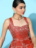 Anayna Women Brocade Balconette Neck Long Dress - Image 3