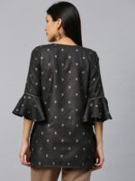 Bhama Couture Women Black & Golden Printed Pure Cotton Straight Kurti - Image 4