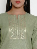 Bhama Couture Women Green Pure Cotton Kurti with Lace Detailing - Image 2