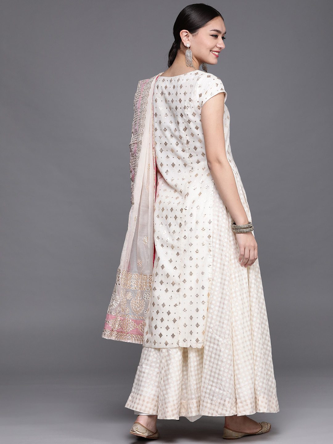 Biba Women Off White  Golden Woven Design Kurta with Skirt  Dupatta –  Absolutely Desi