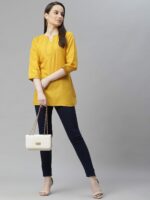 Cottinfab Mustard Yellow V-Neck Pure Cotton A-Line Kurti - Image 5