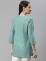 Cottinfab Sea Green V-Neck Pure Cotton Kurti - Image 4