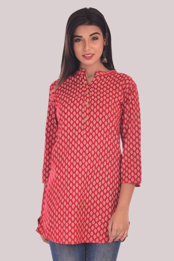 DIVYANK Red & White Ethnic Motifs Printed Kurti