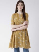 DODO & MOA Mustard Yellow Floral Printed Kurti