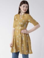 DODO & MOA Mustard Yellow Floral Printed Kurti - Image 4