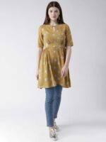 DODO & MOA Mustard Yellow Floral Printed Kurti - Image 6