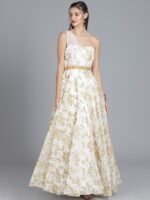 EthnoVogue Women Off-White Floral Printed Made to Measure Cocktail Gown