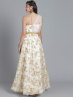 EthnoVogue Women Off-White Floral Printed Made to Measure Cocktail Gown - Image 5