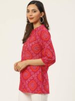 FABRIC FITOOR Women Pink & White Printed Pure Cotton Straight Kurti - Image 3