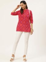 FABRIC FITOOR Women Pink & White Printed Pure Cotton Straight Kurti - Image 5