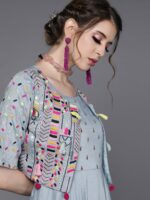 Inddus Blue Embroidered Gown with Heavy Embroidered Jacket - Image 6