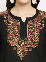 Indiankala4u Black Floral Embroidered Chikankari Pure Cotton Chikankari Kurti - Image 2