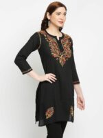 Indiankala4u Black Floral Embroidered Chikankari Pure Cotton Chikankari Kurti - Image 3