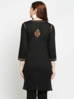 Indiankala4u Black Floral Embroidered Chikankari Pure Cotton Chikankari Kurti - Image 5