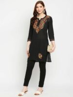 Indiankala4u Black Floral Embroidered Chikankari Pure Cotton Chikankari Kurti - Image 6
