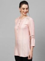 Indo Era Peach-Coloured & Grey Printed Kurti - Image 4