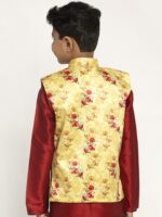 KRAFT INDIA Boys Yellow & Pink Printed Satin Nehru Jacket - Image 4