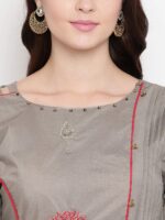 Kvsfab Women Solid Grey Embroidered Maxi Dress - Image 2