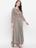 Kvsfab Women Solid Grey Embroidered Maxi Dress - Image 3