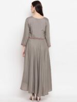 Kvsfab Women Solid Grey Embroidered Maxi Dress - Image 5