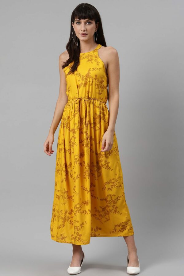 Meeranshi Women Yellow & Beige Floral Printed Maxi Dress