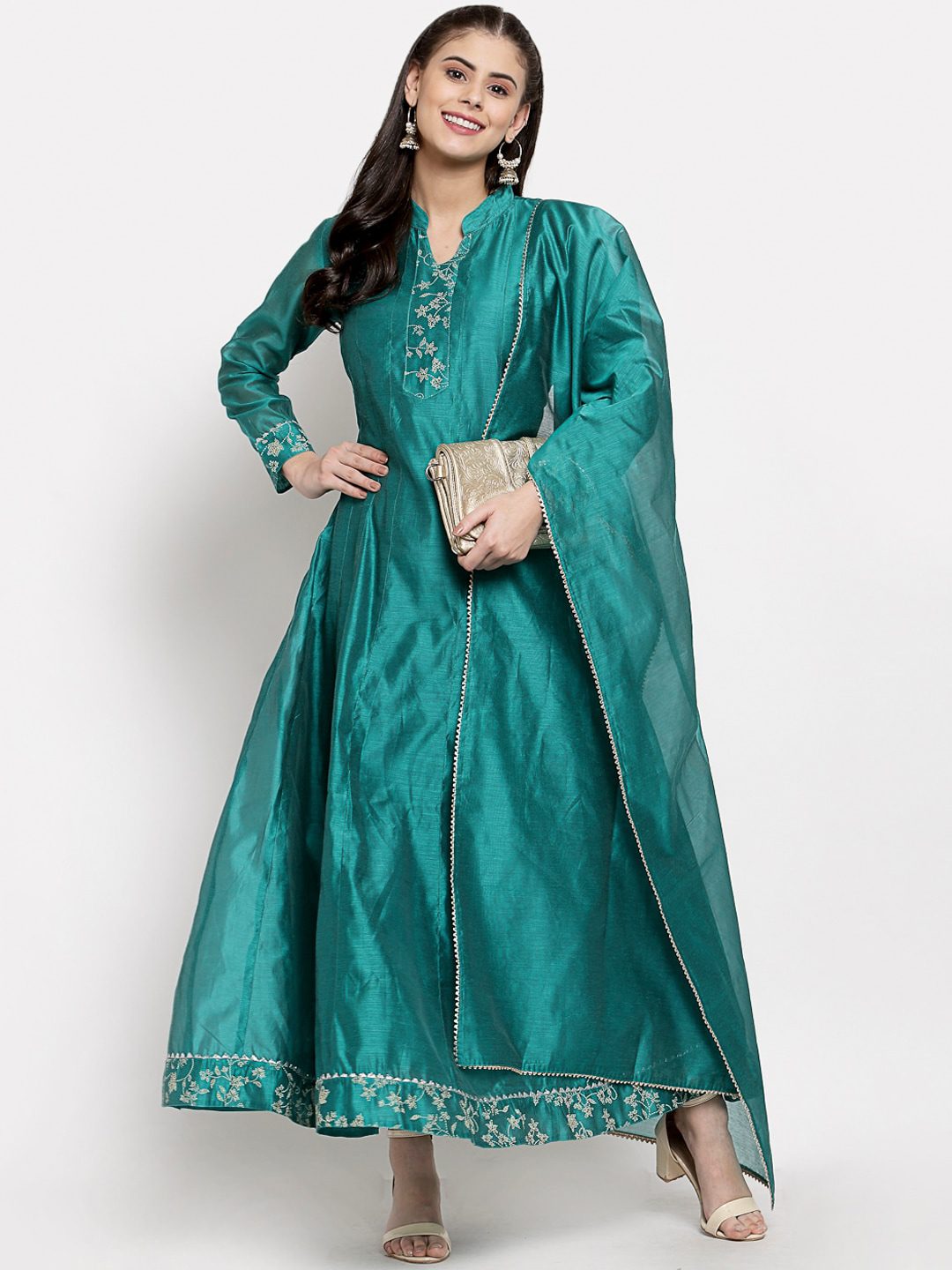 Cotton Women Blue Designer Ethnic Ladies Anarkali Gown