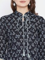 PANIT Women Navy Blue & Grey Printed Pure Cotton A-Line Pure Cotton Kurti - Image 2
