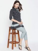 PANIT Women Navy Blue & Grey Printed Pure Cotton A-Line Pure Cotton Kurti - Image 5