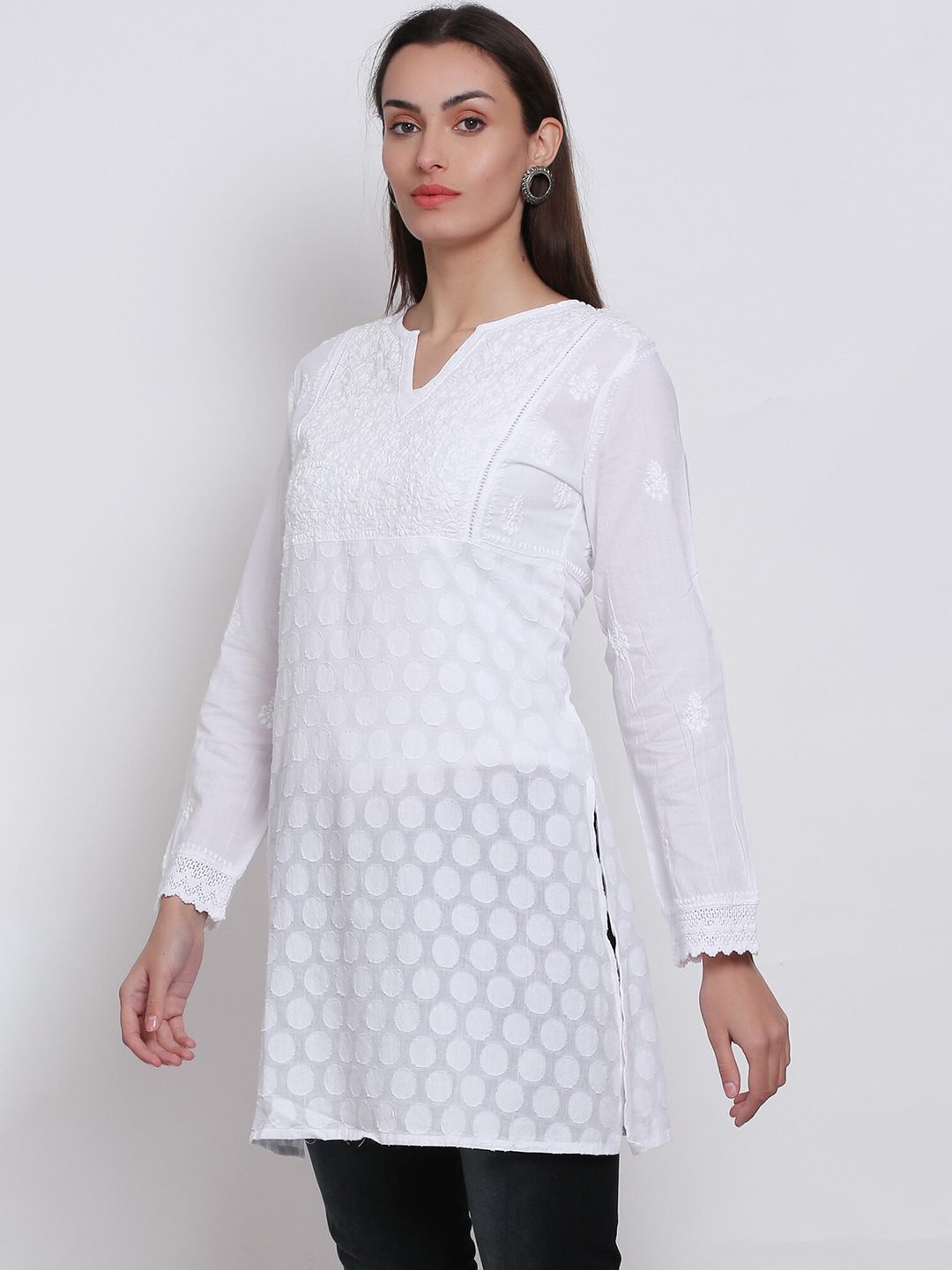 Buy Womens and Girls Chikan Embroidered All Over Chikankari Kurti/Kurta and  Pant Set (Large, Off White) at Amazon.in