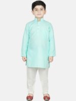 SG YUVRAJ Boys Green Solid Straight Kurta - Image 5