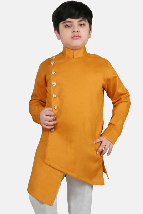 SG YUVRAJ Boys Mustard Yellow Raw Silk Kurta