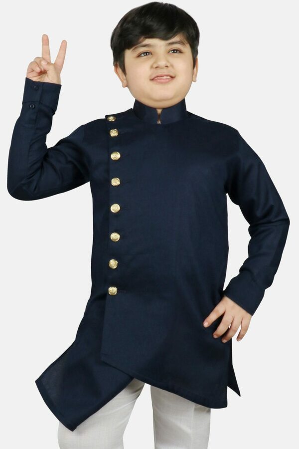 SG YUVRAJ Boys Navy Blue Raw Silk Raw Silk Kurta