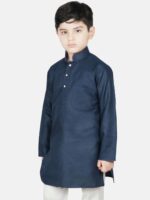 SG YUVRAJ Boys Navy Blue Solid Straight Kurta - Image 3