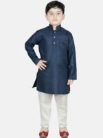 SG YUVRAJ Boys Navy Blue Solid Straight Kurta - Image 5