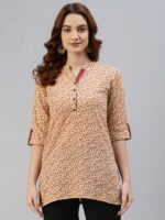 SVARCHI Women Beige & Maroon Ethnic Motifs Printed Kurti