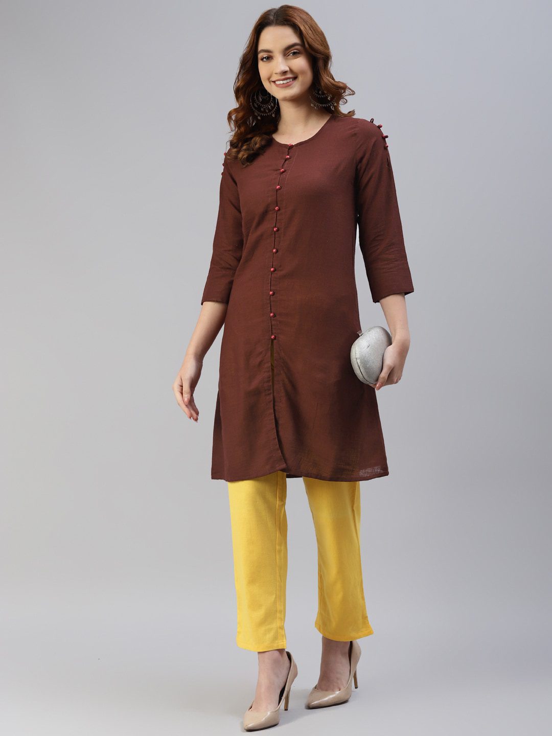 Brown Base Ajrakh Straight Cut Kurti - Byhand I Indian Ethnic Wear Online I  Sustainable Fashion I Handmade Clothes