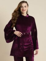 Shae by SASSAFRAS Purple Flared Sleeves Velvet Kurti