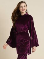 Shae by SASSAFRAS Purple Flared Sleeves Velvet Kurti - Image 3