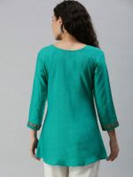SheWill Green Ethnic Motifs Embroidered Thread Work Thread Work Panelled Kurti - Image 4