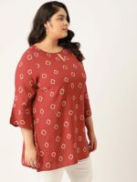 Sztori Maroon & White Plus Size Geometric Printed Flared Sleeves Kurti - Image 3