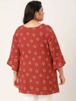 Sztori Maroon & White Plus Size Geometric Printed Flared Sleeves Kurti - Image 4